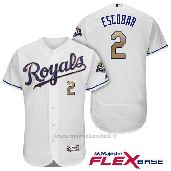 Maglia Baseball Uomo Kansas City Royals Alcides Escobar Bianco 50th Season Alterner Flex Base